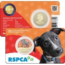 2021 $1 150th anniversary of the (RSPCA) Australia – Dog Coloured Carded Coin Uncirculated