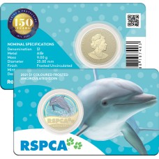 2021 $1 150th anniversary of the (RSPCA) Australia – Dolphin Coloured Carded Coin Uncirculated