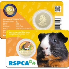 2021 $1 150th anniversary of the (RSPCA) Australia – Guinea Pig Coloured Carded Coin Uncirculated