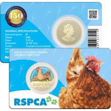 2021 $1 150th anniversary of the (RSPCA) Australia – Layer Hen Coloured Carded Coin Uncirculated