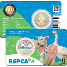 2021 $1 150th anniversary of the (RSPCA) Australia – Farm Animals Coloured Carded Coin Uncirculated