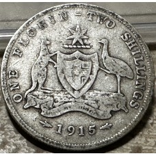 1915 Florin King George V Coat of Arms 92.5% Silver